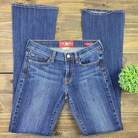 Lucky Brand Sofia Boot Size 2 LONG Dark Wash Stretch Denim Jeans 33" Inseam